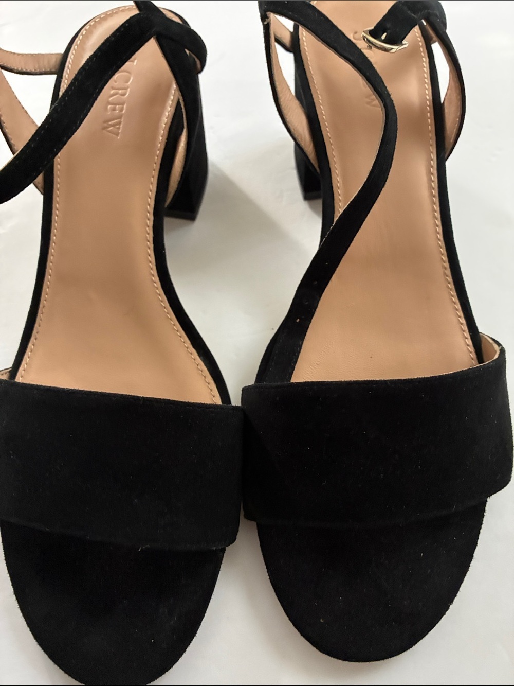 J. Crew Black Suede Strappy Block Heel Sandals , Leather Uppers and Lining,